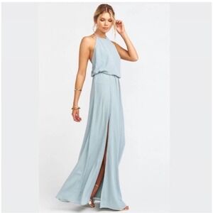 Show Me Your Mumu Heather halter maxi dress silver sage crisp side slit XS NWOT